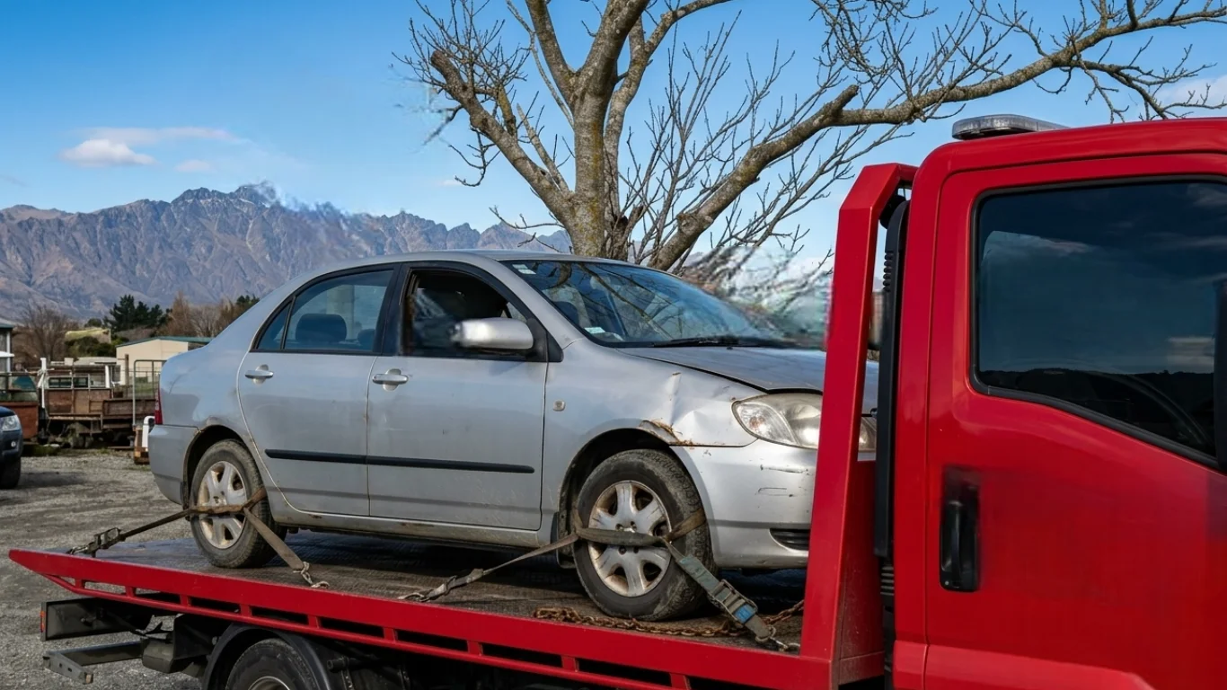 A licensed wrecker provides a Cash for Cars Frankton service, paying a car owner.